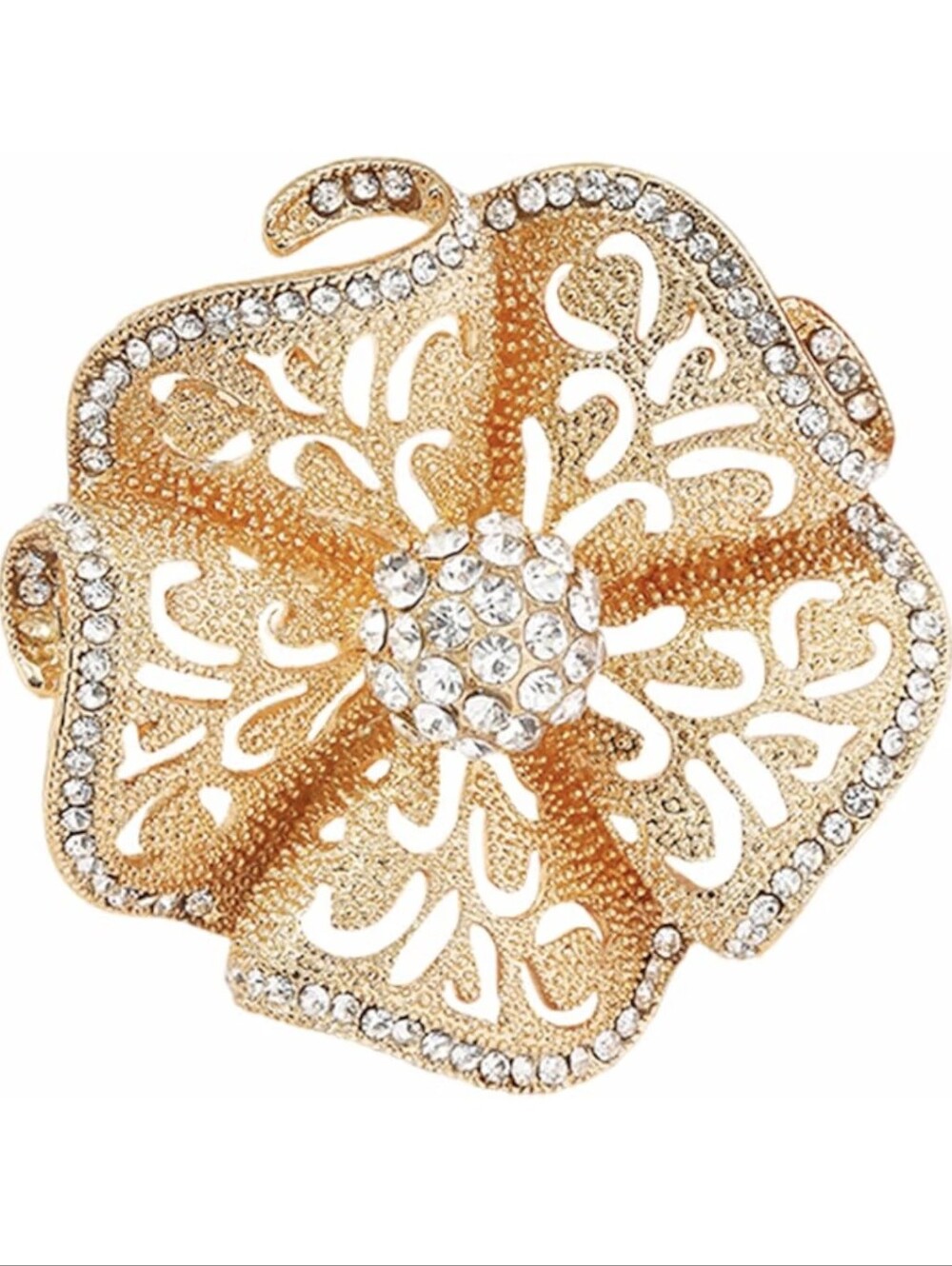 Trendy CZ Big Flower Charm Cocktail Gold Plated Adjustable Open Statement Ring